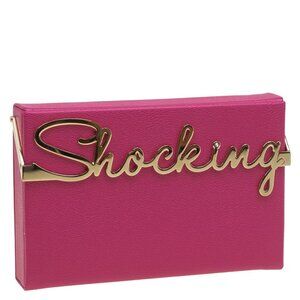 Charlotte Olympia Shocking Pink Leather Box Clutch Purse w/ Large Mirror